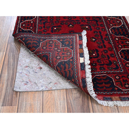 2'3"X5' Red Afghan Khamyab Geometric Pattern Hand Knotted Wool Runner Rug