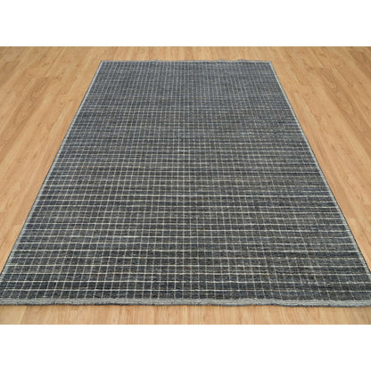 8'X9'10" Davy Gray Modern Wool Box Design Plain Loomed Knotted Rug