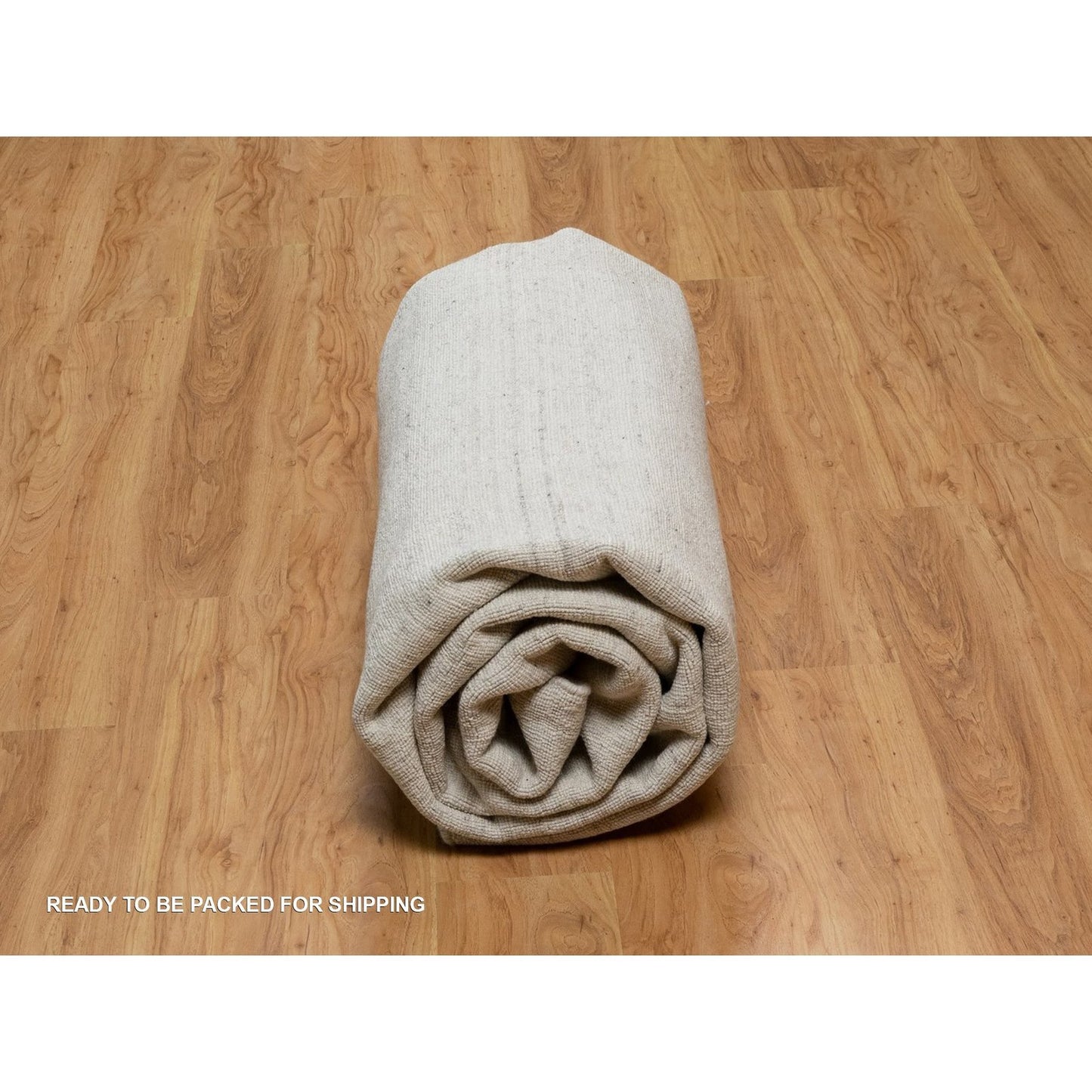 Rug 8'1"x10' Ivory Hand Loomed Vertical Stripes Design Natural Wool