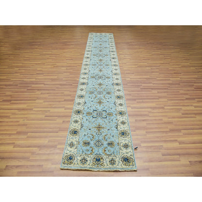 2'6"X14' Reverie Blue Wool Hand Knotted Shah Abbas Runner Oriental Rug