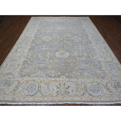 9'X11'7" Gray All Over Afghan Peshawar Design Hand Knotted Soft Wool Rug