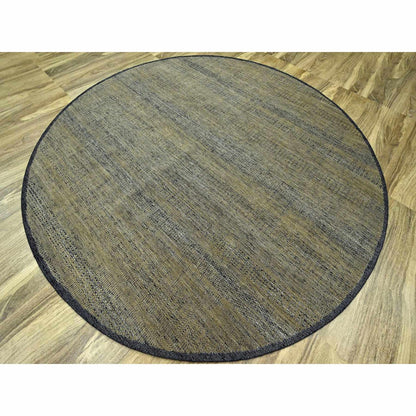 10'X10' Brown Pure Wool Rug Hand Knotted Distressed Grass Design Round