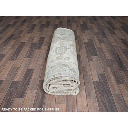 8'2"X10'1" White Wash Peshawar With Leaf Design, Hand Knotted Pure Wool Rug