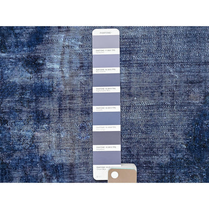 8'3"X10'9" Blue Overdyed Worn Soft Wool Hand Knotted Rug