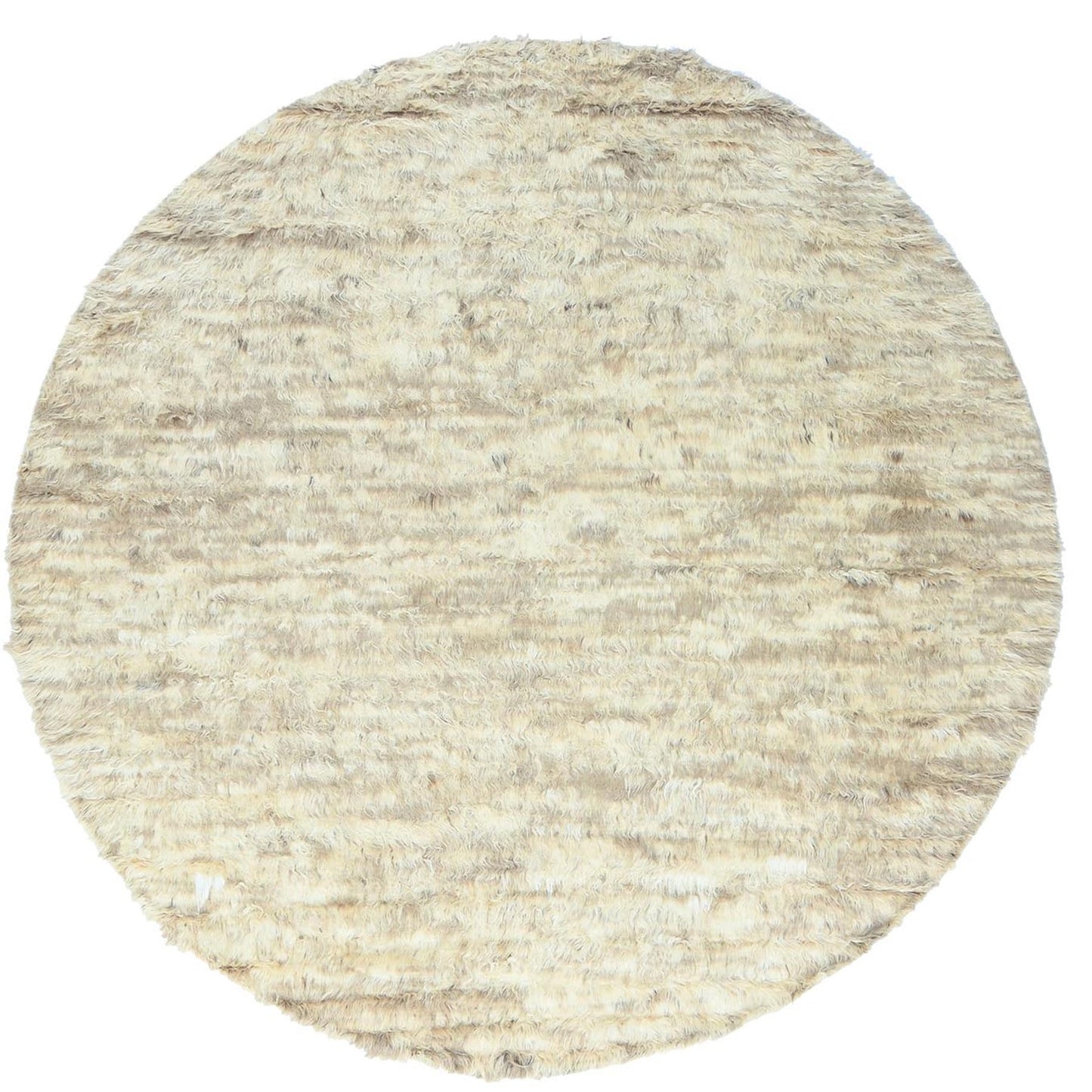 10'X10' Bone Ivory Moroccan Berber Organic Wool Hand Knotted Round Rug
