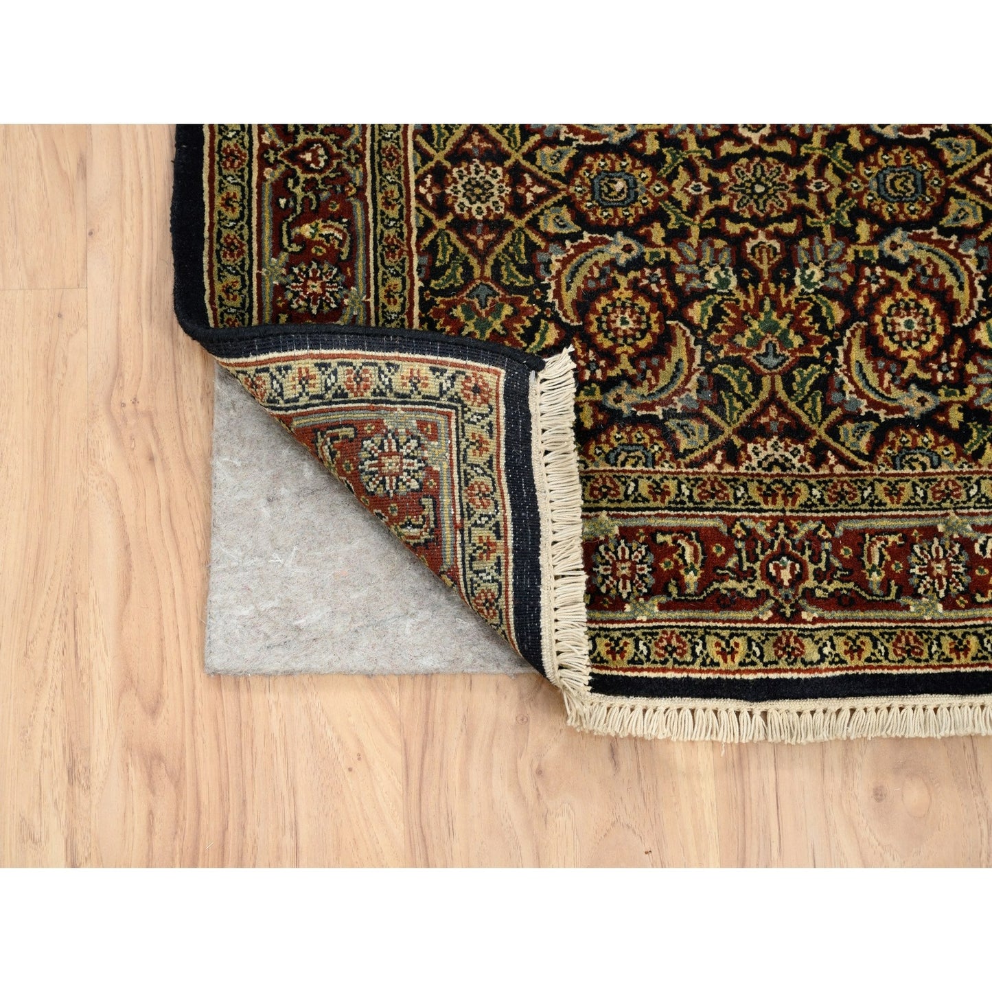 2'6"x10' Herati Fish Design Black Hand Knotted 250 KPSI Wool Runner Rug