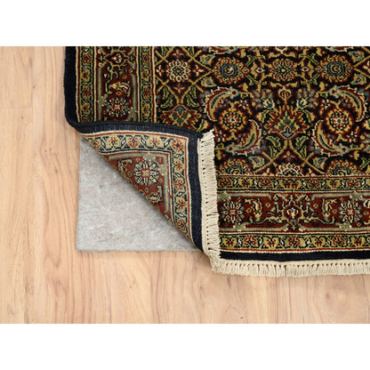 2'6"x10' Herati Fish Design Black Hand Knotted 250 KPSI Wool Runner Rug
