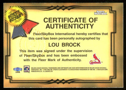 Lou Brock 1999 Fleer Sports Illustrated Autograph Collection Card