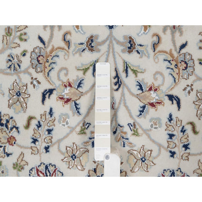 7'9"X7'9" Ivory Wool And Silk Nain Flower Design Hand Knotted Round Rug