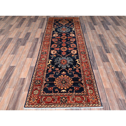 2'6"X7'9" Yale Blue Heris All Over Design Hand Knotted All Wool Runner Rug