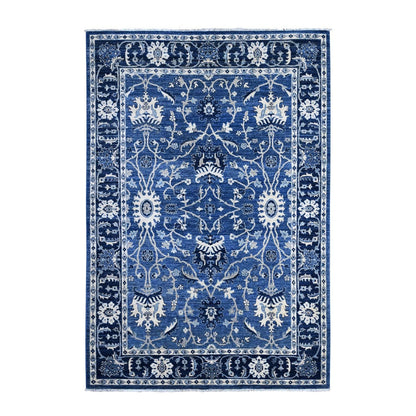 6'X8'10" Jeans Blue Hand Knotted Wool Mahal All Over Design Oriental Rug
