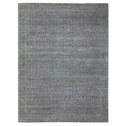 Rug 9'2"x12'1" Gray Geometric Garden Pattern Agra Hand Knotted Pure Wool