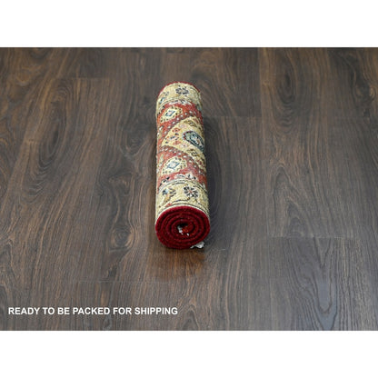 2'X3' Red And Beige Karajeh Design Wool Hand Knotted Oriental Rug