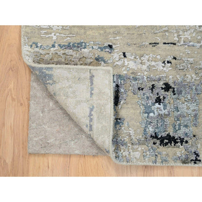 2'X2'10" Gray Modern Abstract Design Wool And Silk Hand Knotted Mat Rug
