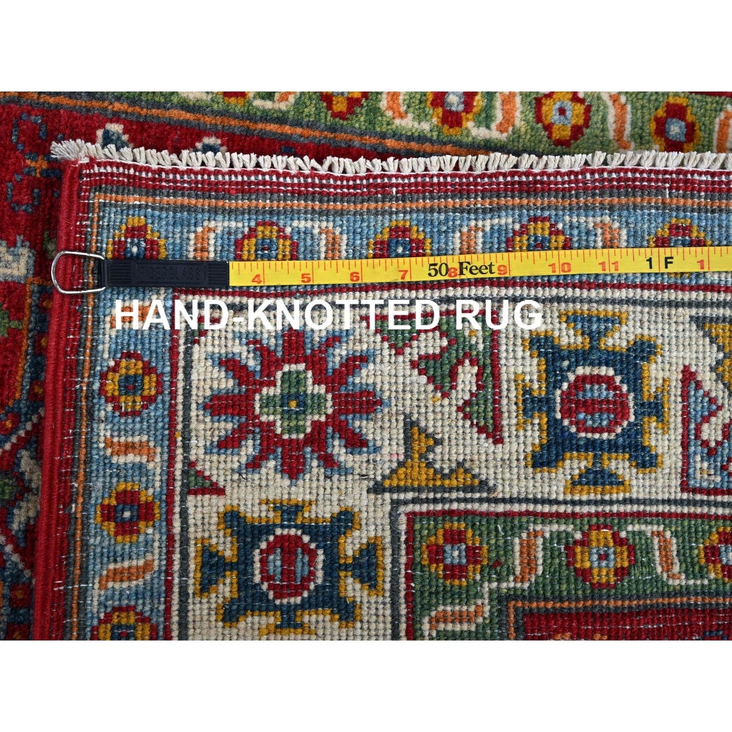 3'X4' Red Kazak Geometric Medallions Design Hand Knotted Soft Wool Rug