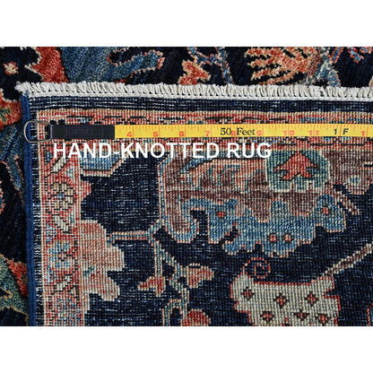 3'X4'10" Midnight Blue Heris All Over Design Hand Knotted Soft Wool Rug