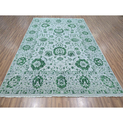 8'X10'1" White & Green Zoroastrian Influence Design Wool Hand Knotted Rug