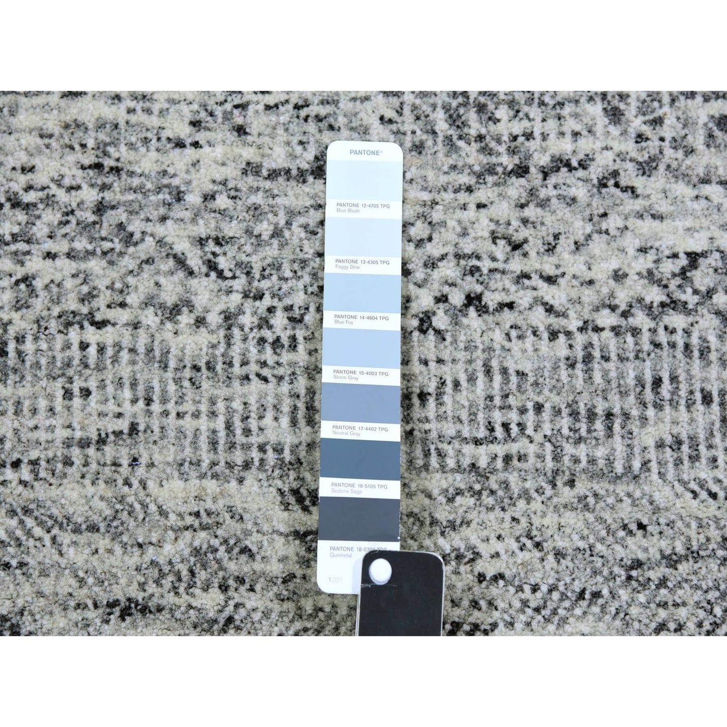 4'X12'2" Gray Grass Design Undyed Wool Hand Knotted Wide Runner Rug