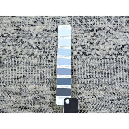 4'X12'2" Gray Grass Design Undyed Wool Hand Knotted Wide Runner Rug
