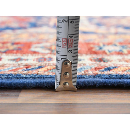 2'10"X11' Shiny Wool Hand Knotted Navy Blue Afghan Super Kazak Runner Rug