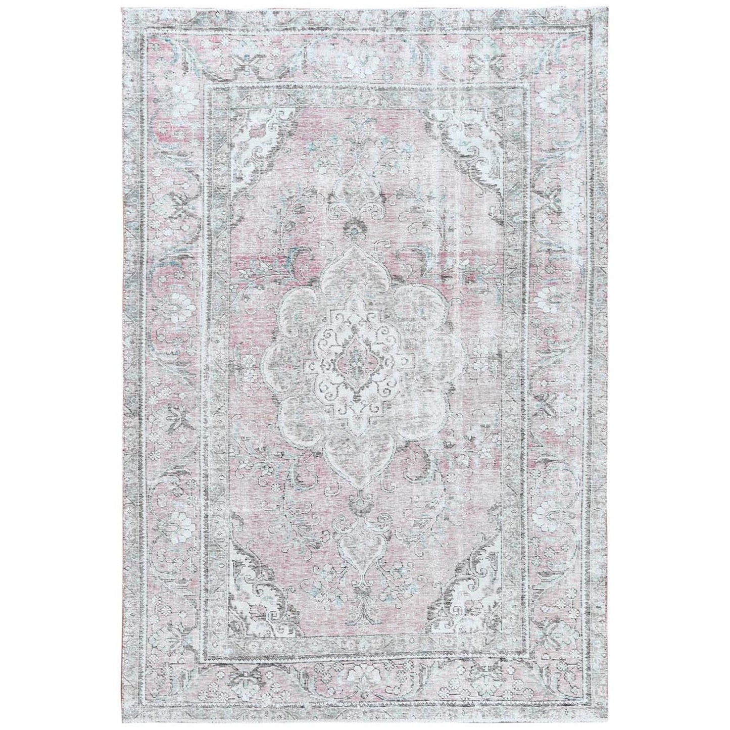 6'4"X9'6" Red Natural Wool Bohemian Farsian Tebraz Medallion Design Rug