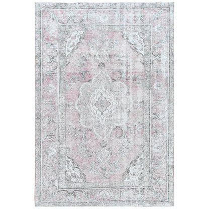 6'4"X9'6" Red Natural Wool Bohemian Farsian Tebraz Medallion Design Rug