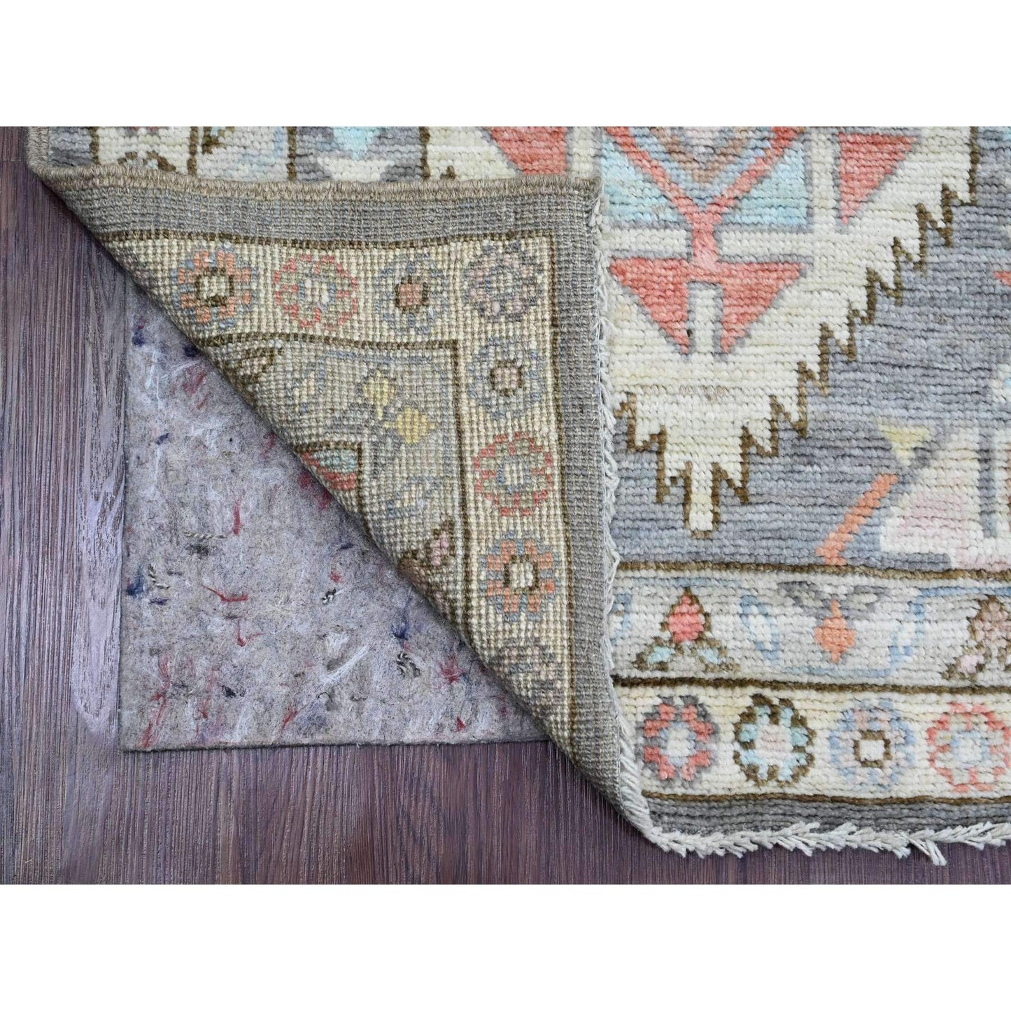 3'X11'6" Gray Anatolian Village Design Hand Knotted Pure Wool Runner Rug