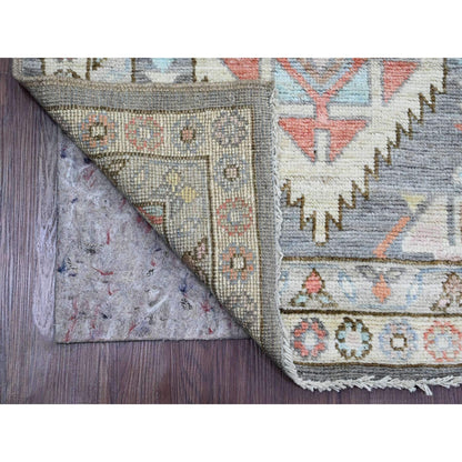 3'X11'6" Gray Anatolian Village Design Hand Knotted Pure Wool Runner Rug