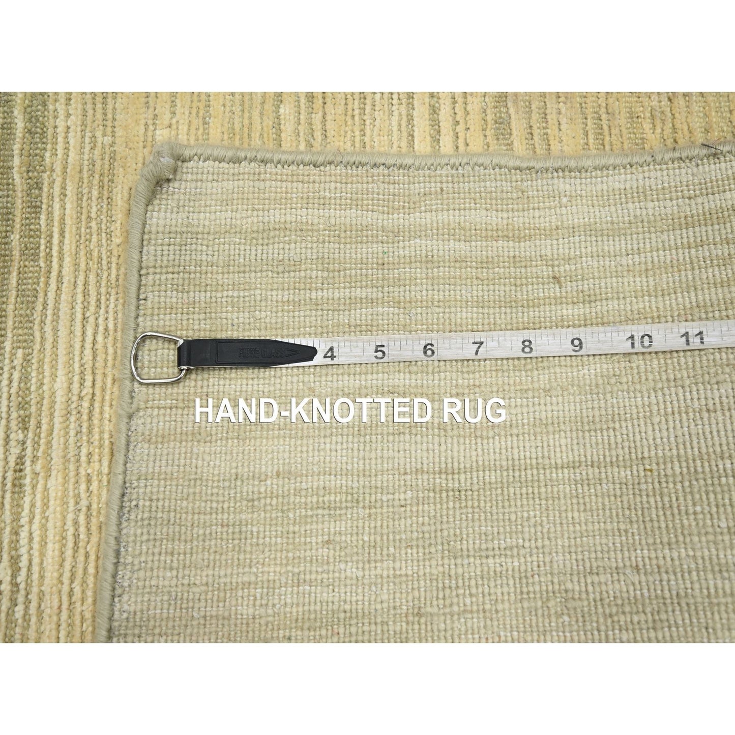 2'X3' Beige Plain Line Design Silk & Oxidized Wool Hand Knotted Mat Rug