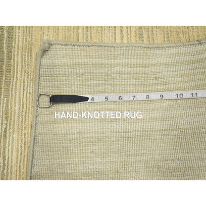 2'X3' Beige Plain Line Design Silk & Oxidized Wool Hand Knotted Mat Rug