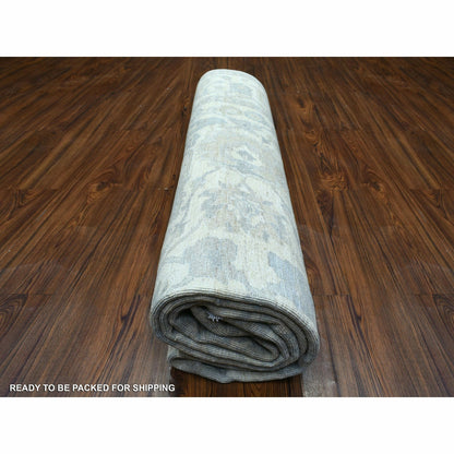 8'3"x9'8" Ivory White Wash Peshawar Organic Wool Hand Knotted Rug