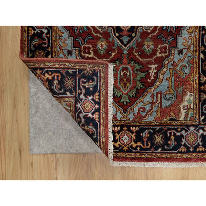 2'8"X6'2" Red Antiqued Heriz Re-Creation Hand Knotted All Wool Runner Rug