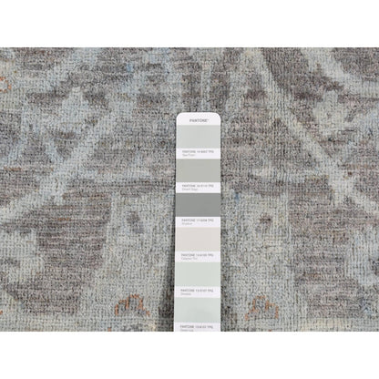 5'9"X9' Arctic Blue Silver Wash Peshawar Hand Knotted Pure Wool Rug