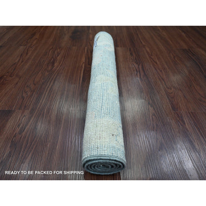 2'1"X3' Mineral Blue Hand Knotted Afghan Angora Oushak 100% Wool Mat Rug