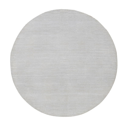 Ivory Hand Loomed 5'x5' Modern Soft Wool Striae Plain Round Design Rug