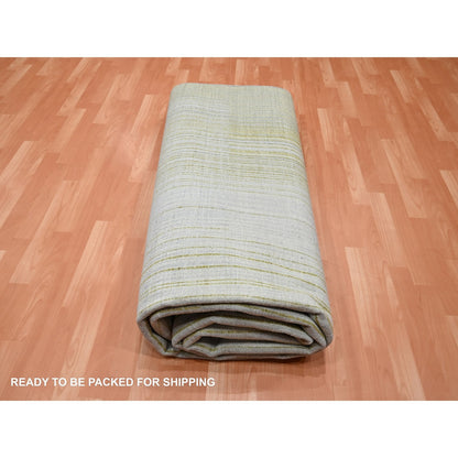 9'2"X12'4" Gray Mid Century Inspired Line Design Wool Hand Knotted Rug