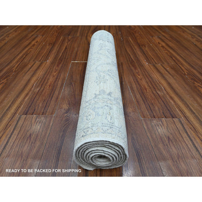 2'7"X8'2" Nebulous White Hand Knotted Washed Out Peshawar Wool Runner Rug