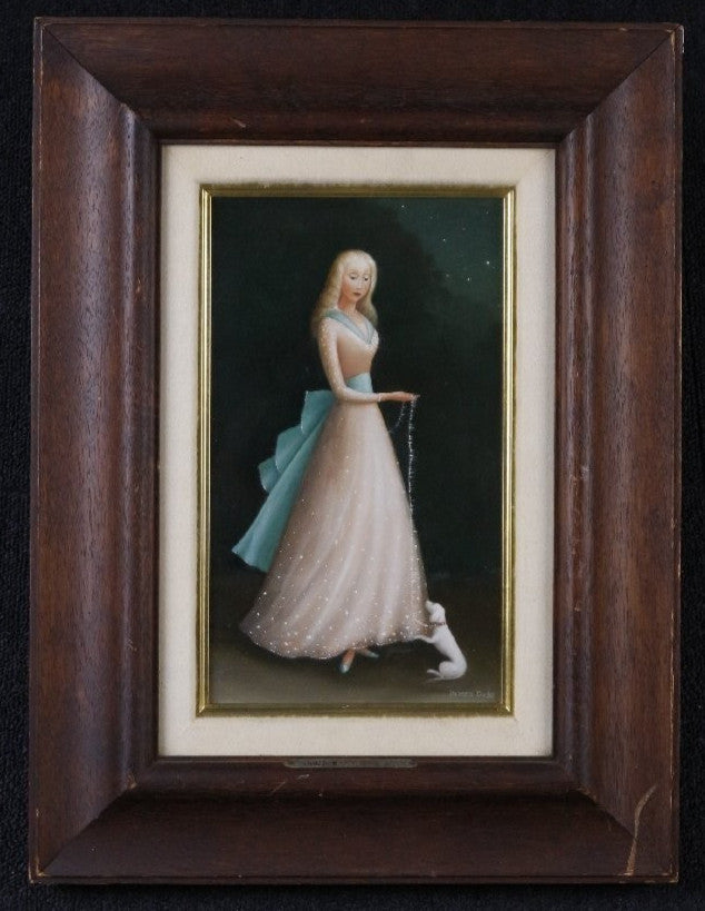 Original Oil Painting Starry Sky Polish Girl Cat Framed Bozena Duda