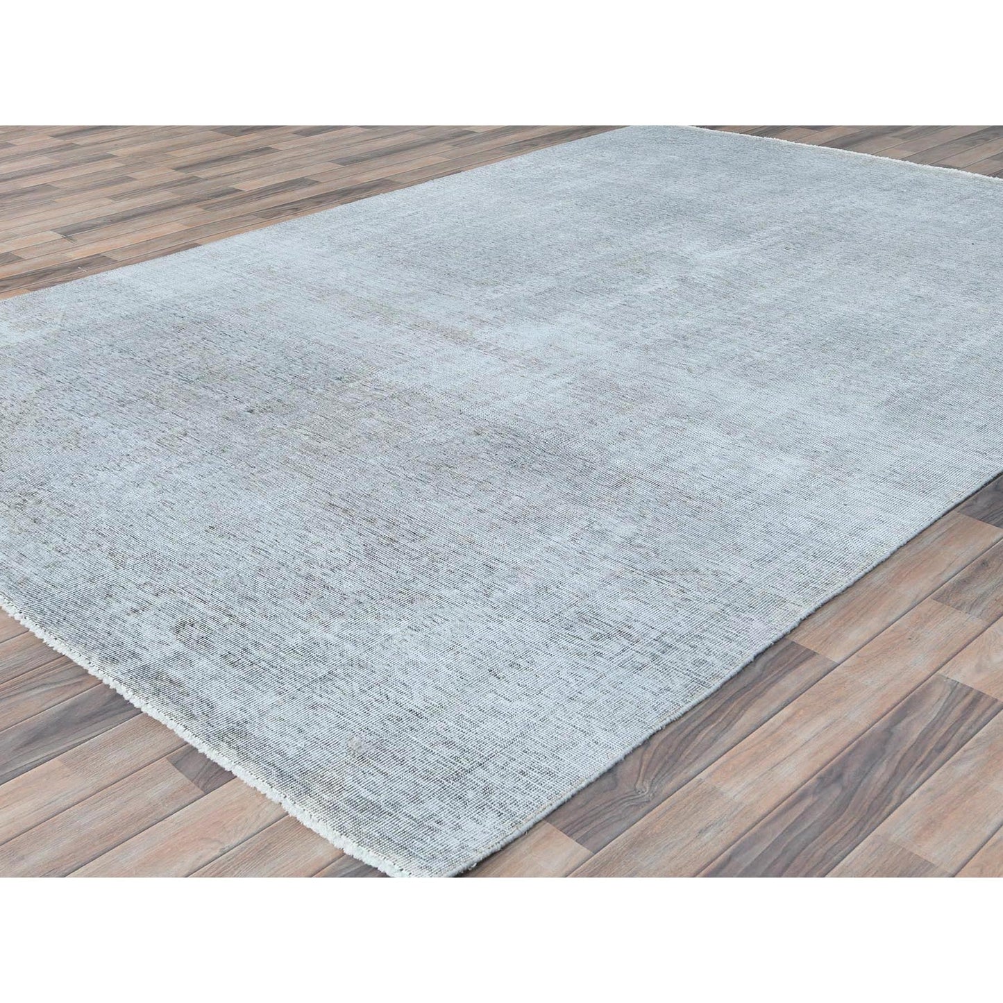 7'X10'2" Gray Hand Knotted Vintage Zoroastrian Tebraz Worn Wool Rug