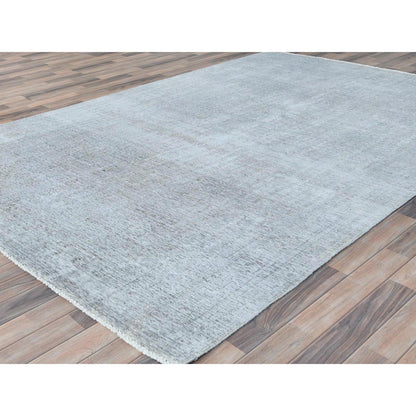 7'X10'2" Gray Hand Knotted Vintage Zoroastrian Tebraz Worn Wool Rug