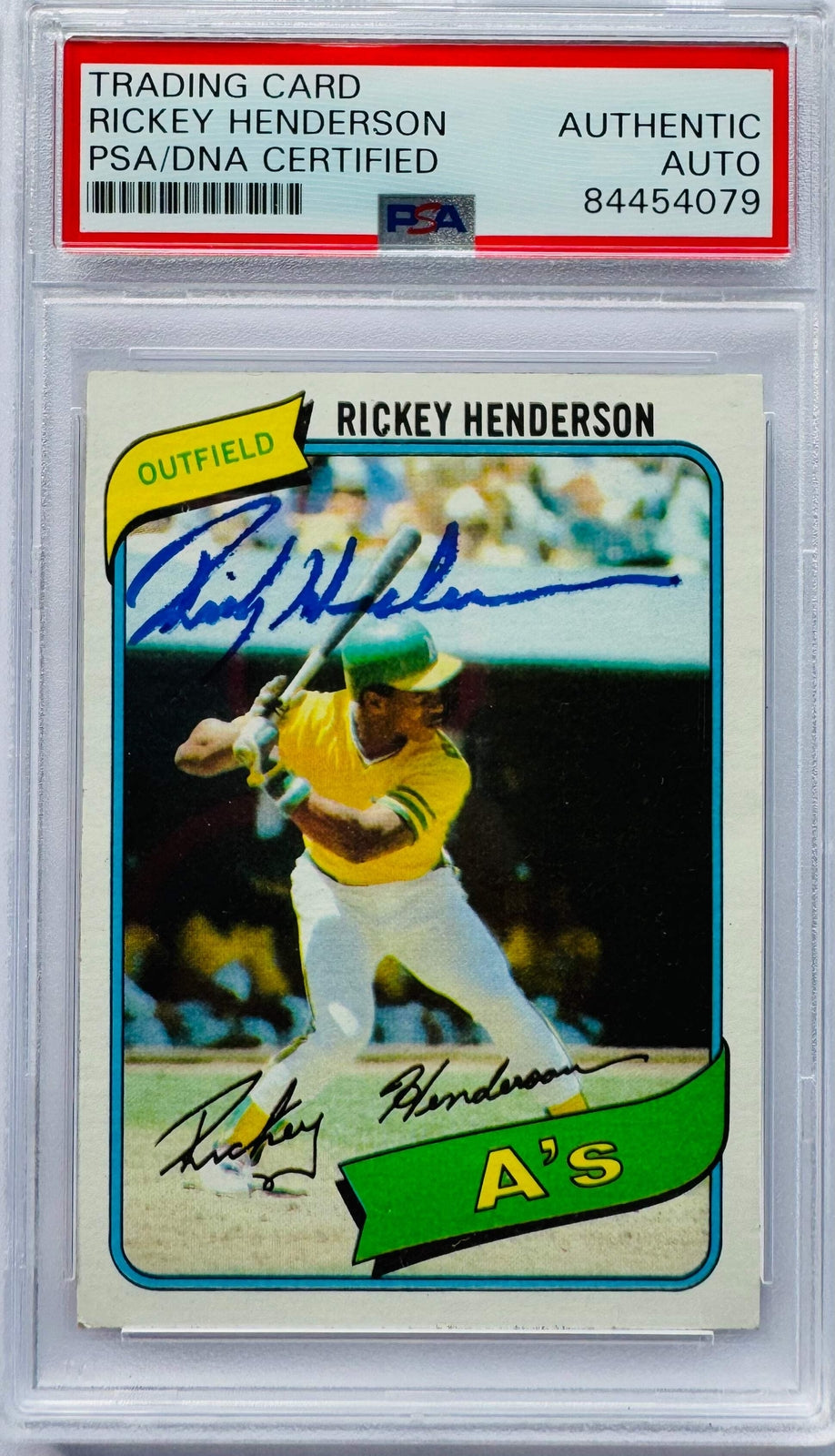 Rickey Henderson Autographed 1980 Topps Rookie Card #482 (Psa)