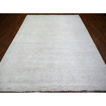 8'X9'8" Cream Hand Knotted White Wash Peshawar Extra Soft Wool Rug