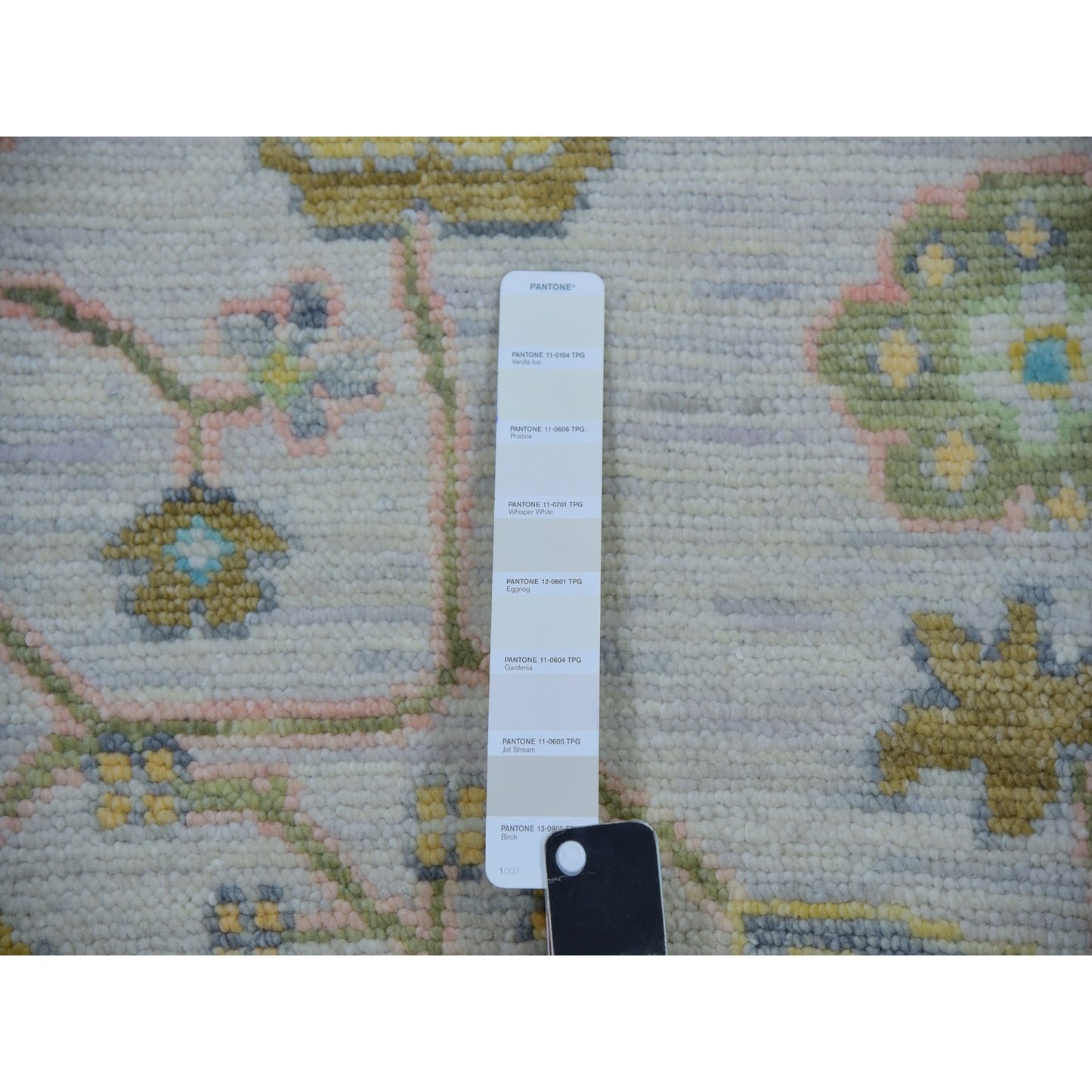 10'1"X14' Daisy Ivory Hand Knotted Oushak Weave And Design Pure Wool Rug