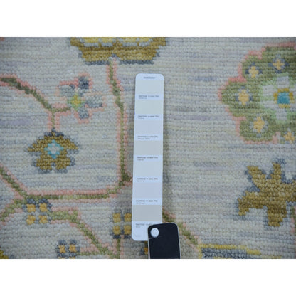 10'1"X14' Daisy Ivory Hand Knotted Oushak Weave And Design Pure Wool Rug