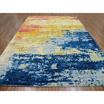 10'3"X13'9" Ivory Colorful Modern Abstract Design Wool Hand Knotted Rug