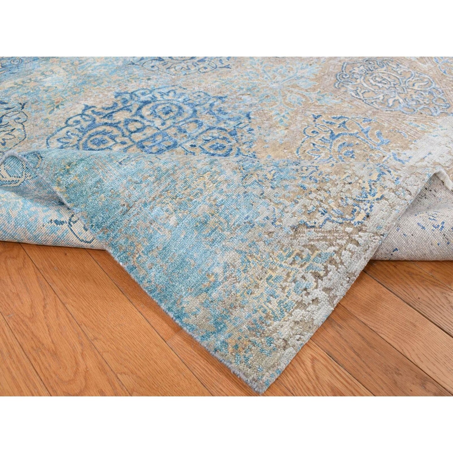 8'1"X9'9" Tan Color Wool And Silk Ottoman Design Hand Knotted Modern Rug