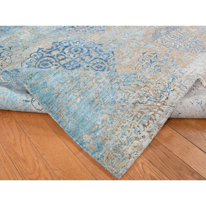 8'1"X9'9" Tan Color Wool And Silk Ottoman Design Hand Knotted Modern Rug