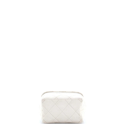 Chanel Top Handle Zip Around Vanity Case With Chain Quilted Caviar Mini