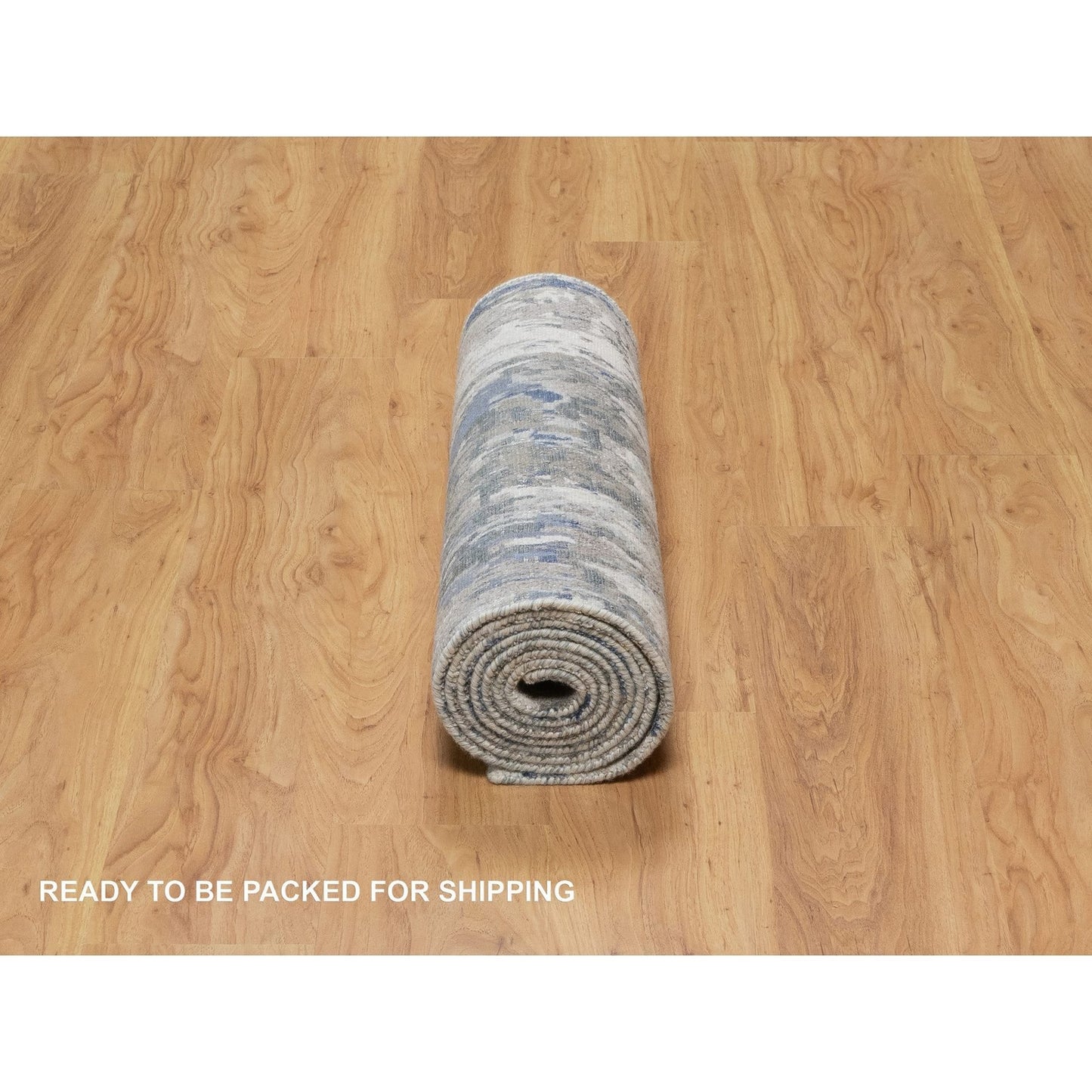 2'7"X10'2" Yale Blue Abstract Design Wool & Silk Hand Knotted Runner Rug