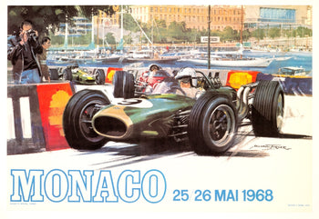 Monaco Grand Prix 1968 Michael Turner Vintage French Automobile Racing Poster